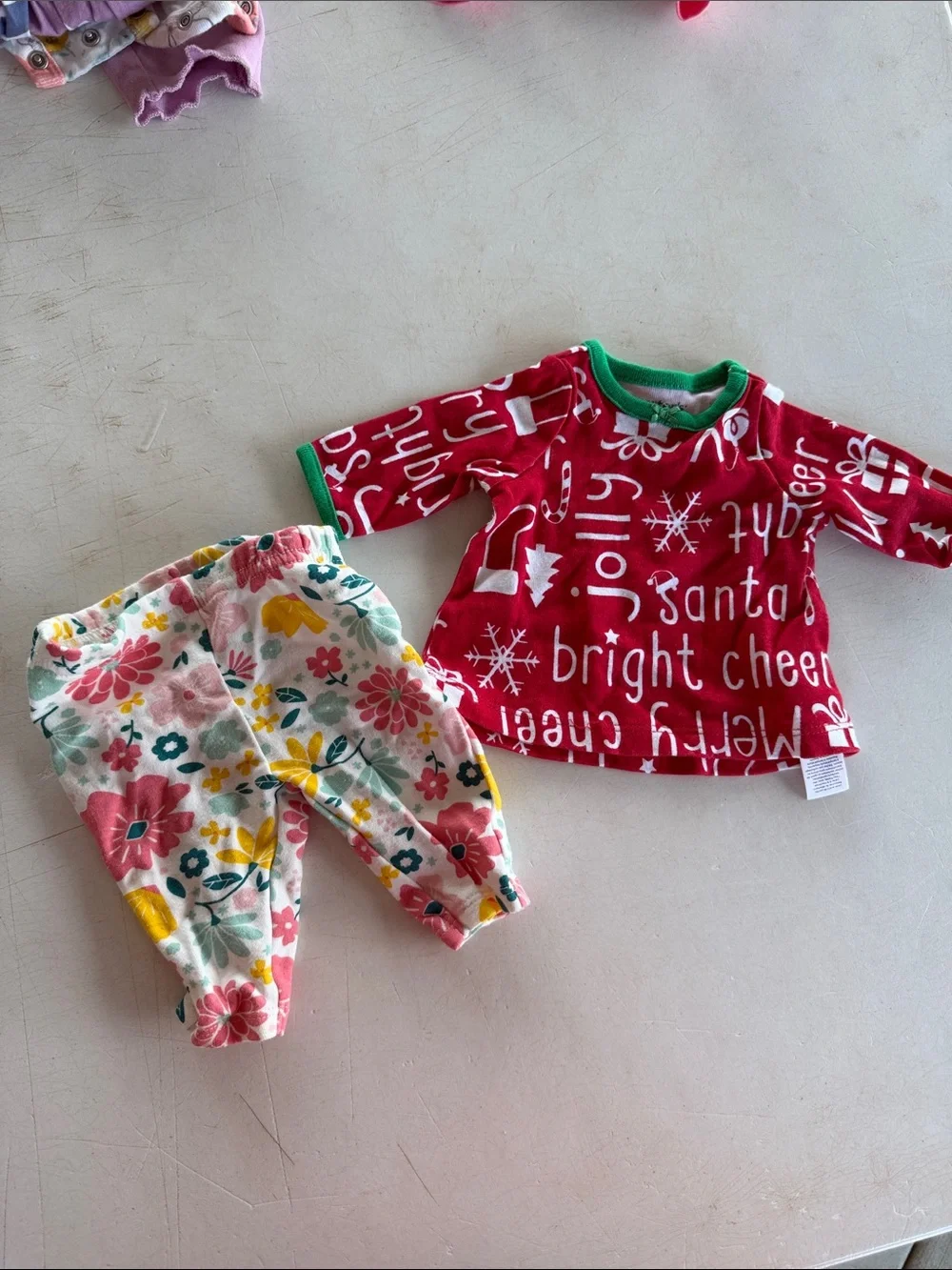Carter's Red Holiday Top with Multicolor Floral Pants